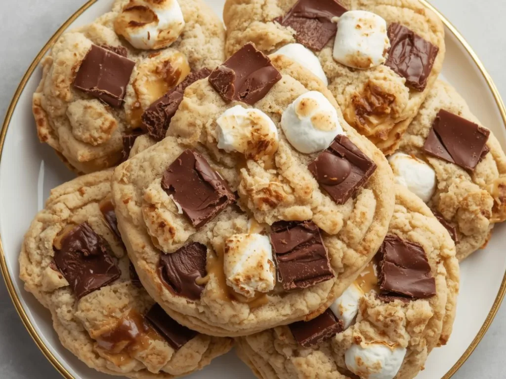 Sourdough Smores Cookies with a rich peanut butter marble.