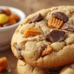 Gourmet Peanut Butter Butterfinger Cookies on a rustic plate with crushed candy.