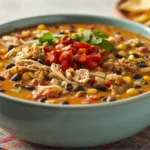 Crockpot Chicken Chili with melted cheddar.